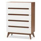 baxton studio calypso mid century modern white and walnut wood 5 drawer storage chest | Modish Furniture Store-3