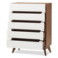 baxton studio calypso mid century modern white and walnut wood 5 drawer storage chest | Modish Furniture Store-2