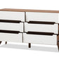 baxton studio calypso mid century modern white and walnut wood 6 drawer storage dresser | Modish Furniture Store-3