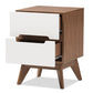 baxton studio calypso mid century modern white and walnut wood 3 drawer storage nightstand | Modish Furniture Store-2