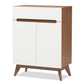 baxton studio calypso mid century modern white and walnut wood storage shoe cabinet | Modish Furniture Store-2