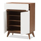 baxton studio calypso mid century modern white and walnut wood storage shoe cabinet | Modish Furniture Store-3