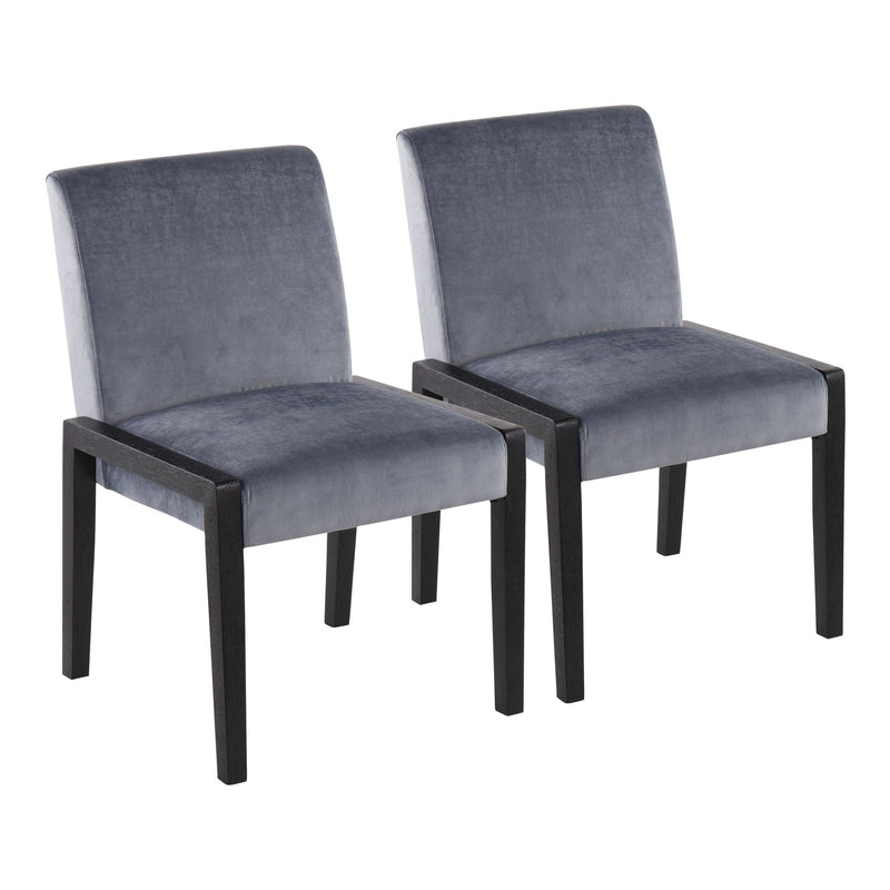 Carmen Contemporary Chair in Black Wood and Crushed Blue Velvet By LumiSource - Set of 2 | Side Chairs | Modishstore