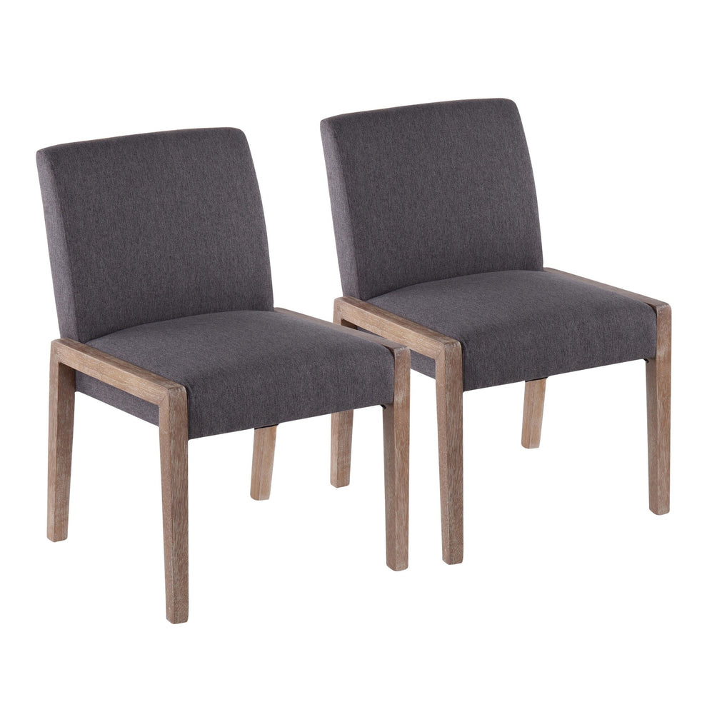 Carmen Contemporary Chair in White Washed Wood and Grey Fabric By LumiSource - Set of 2 | Side Chairs | Modishstore