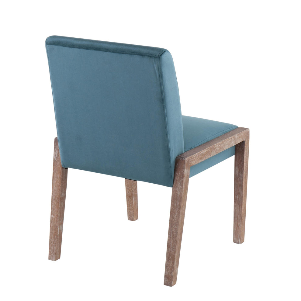 Carmen Contemporary Chair in White Washed Wood and Crushed Blue Velvet By LumiSource - Set of 2 | Side Chairs | Modishstore - 27