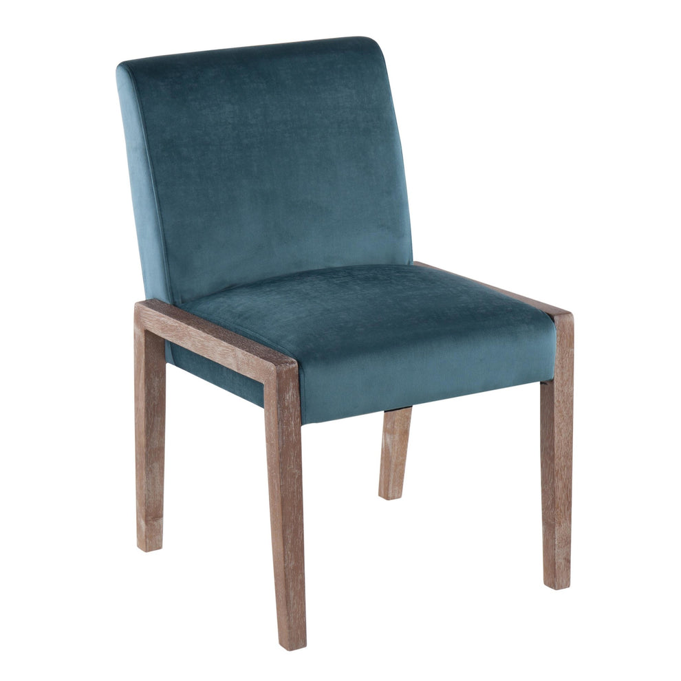 Carmen Contemporary Chair in White Washed Wood and Crushed Blue Velvet By LumiSource - Set of 2 | Side Chairs | Modishstore - 25