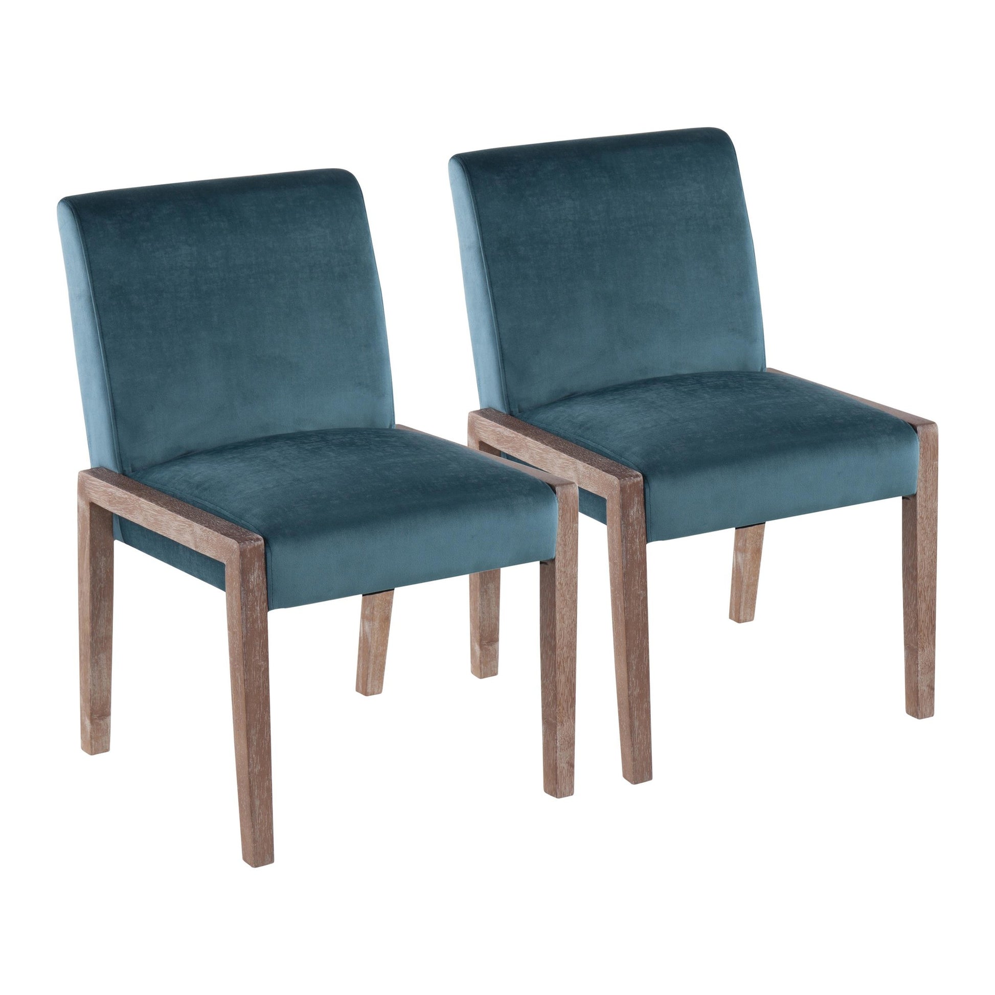 Carmen Contemporary Chair in White Washed Wood and Crushed Blue Velvet By LumiSource - Set of 2 | Side Chairs | Modishstore - 22