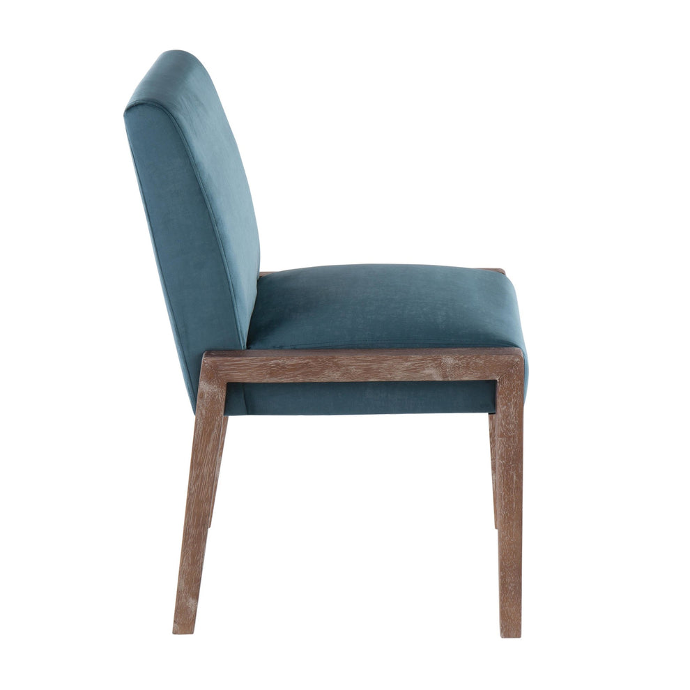 Carmen Contemporary Chair in White Washed Wood and Crushed Blue Velvet By LumiSource - Set of 2 | Side Chairs | Modishstore - 26