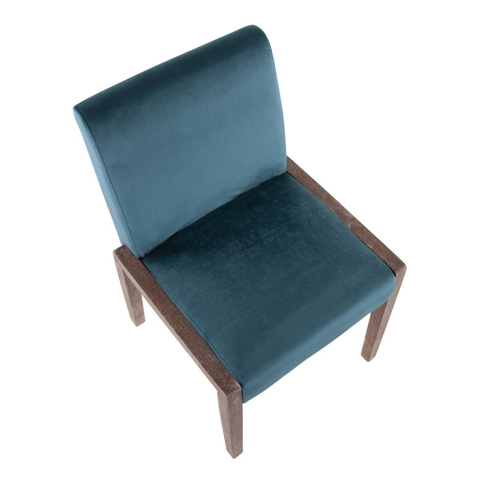 Carmen Contemporary Chair in White Washed Wood and Crushed Blue Velvet By LumiSource - Set of 2 | Side Chairs | Modishstore - 24