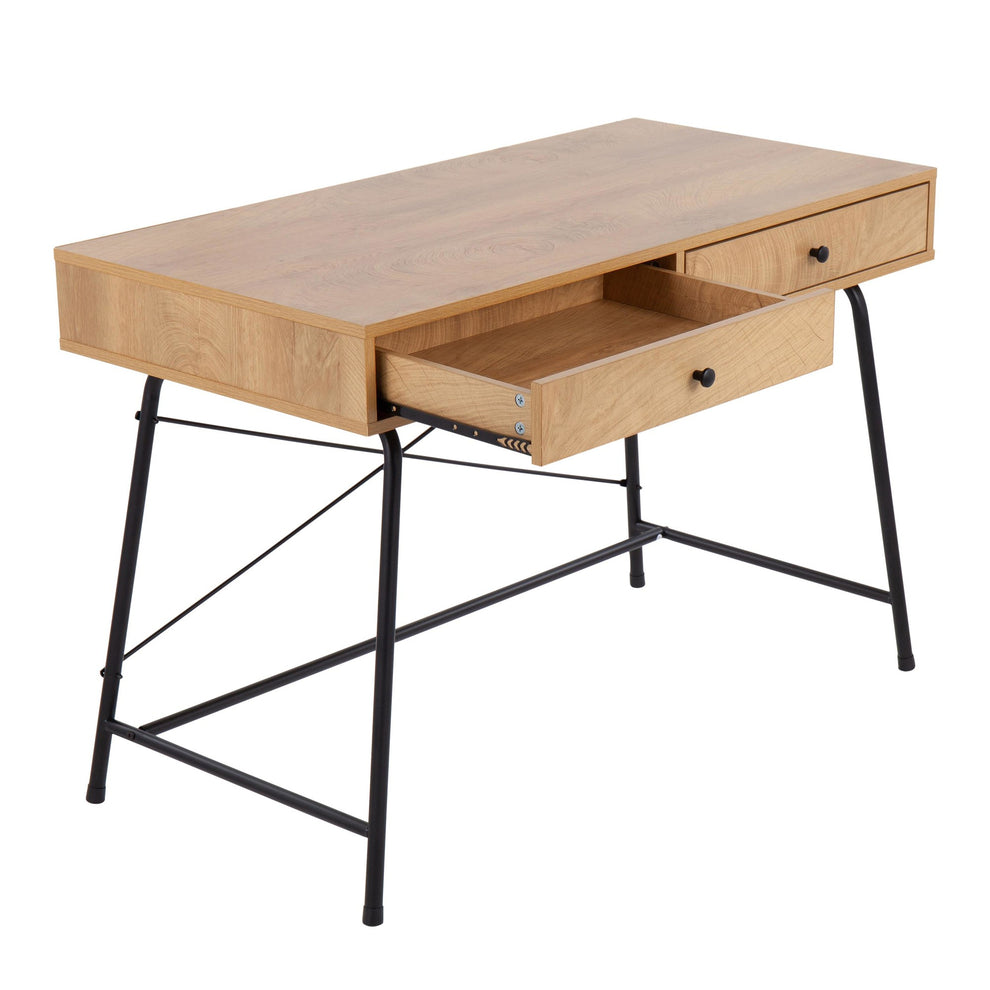 Casper Industrial Desk in Black Steel and Brown Wood By LumiSource | Desks | Modishstore - 3