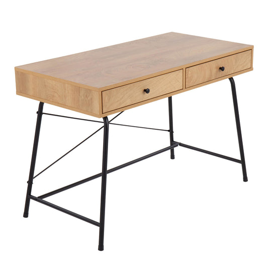 Casper Industrial Desk in Black Steel and Brown Wood By LumiSource | Desks | Modishstore