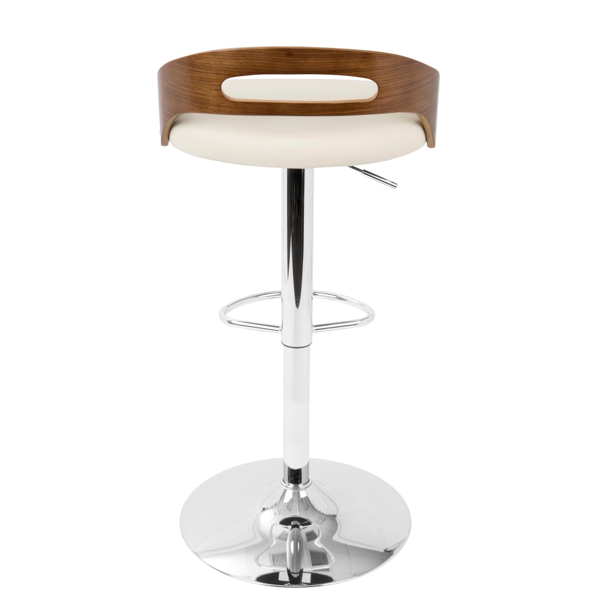 Cassis Mid-Century Modern Adjustable Barstool with Swivel in Chrome, Walnut Wood and Cream Faux Leather By LumiSource - Set of 2 | Bar Stools | Modishstore - 3