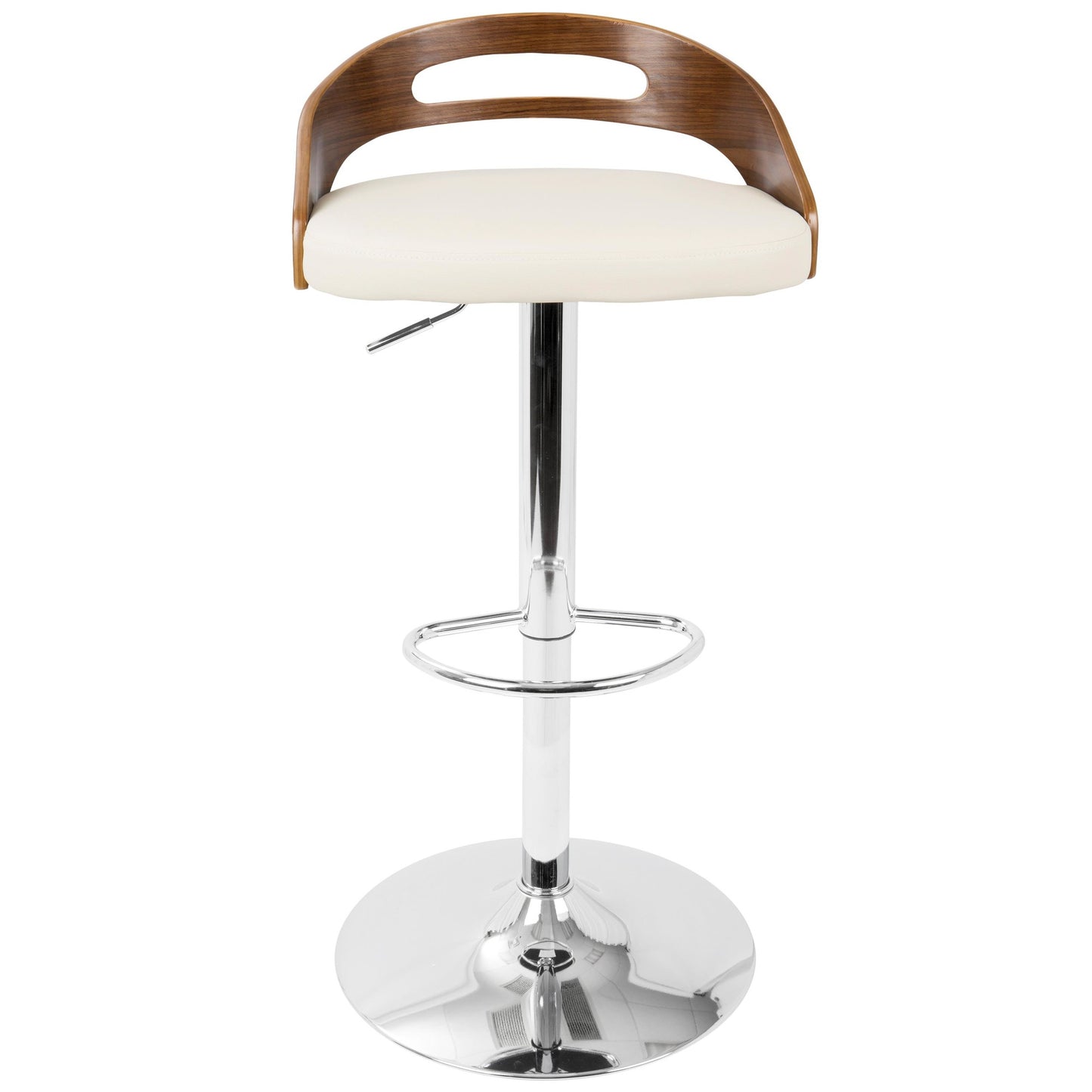Cassis Mid-Century Modern Adjustable Barstool with Swivel in Chrome, Walnut Wood and Cream Faux Leather By LumiSource - Set of 2 | Bar Stools | Modishstore - 4