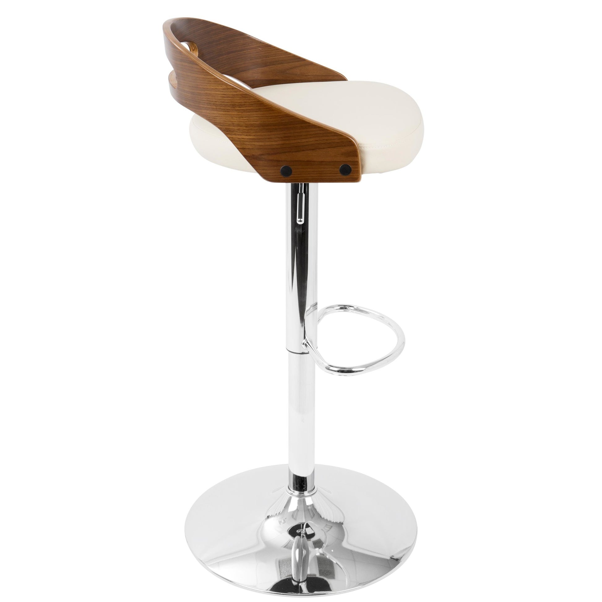 Cassis Mid-Century Modern Adjustable Barstool with Swivel in Chrome, Walnut Wood and Cream Faux Leather By LumiSource - Set of 2 | Bar Stools | Modishstore - 10