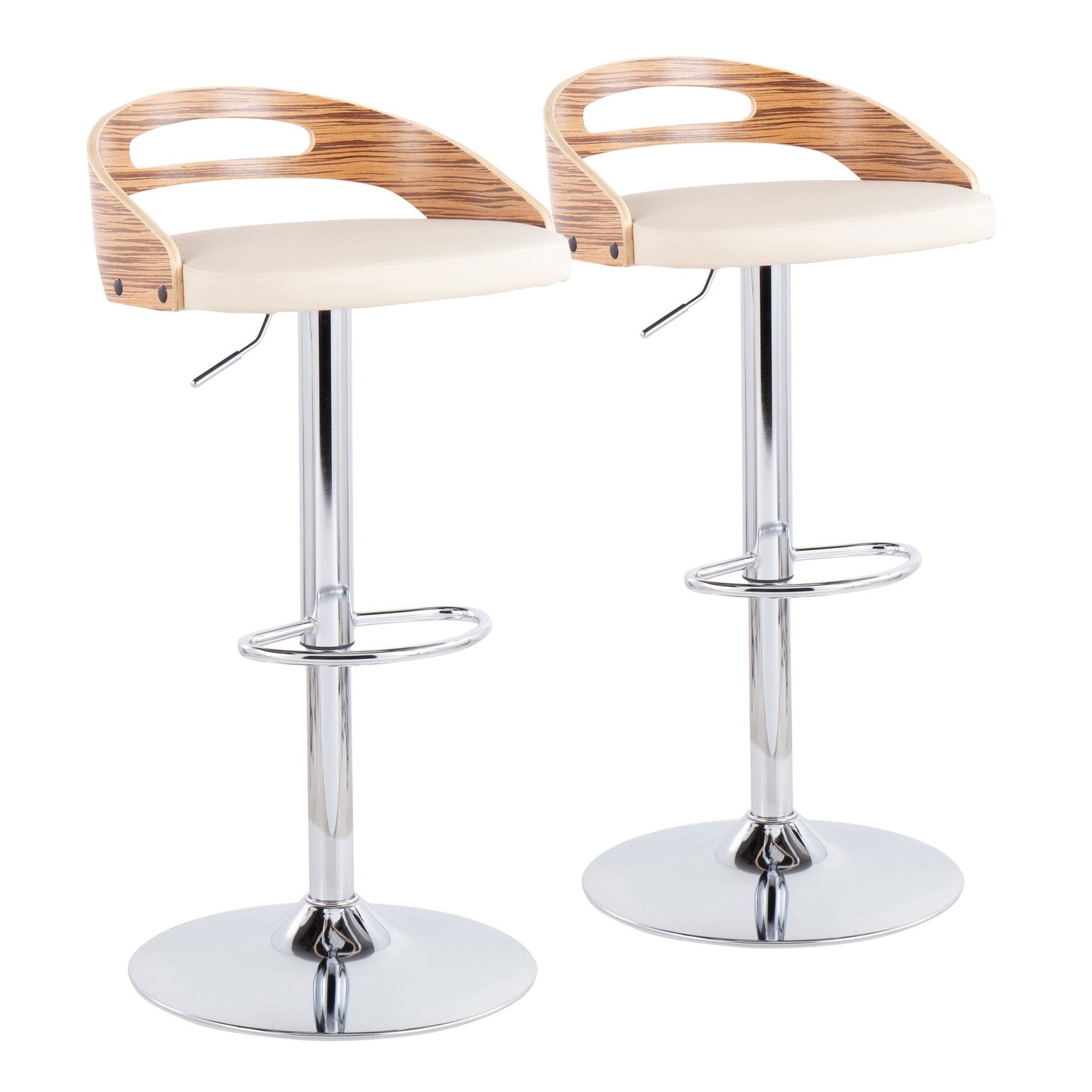 Cassis Mid-Century Modern Adjustable Barstool with Swivel in Chrome, Walnut Wood and Cream Faux Leather By LumiSource - Set of 2 | Bar Stools | Modishstore - 22