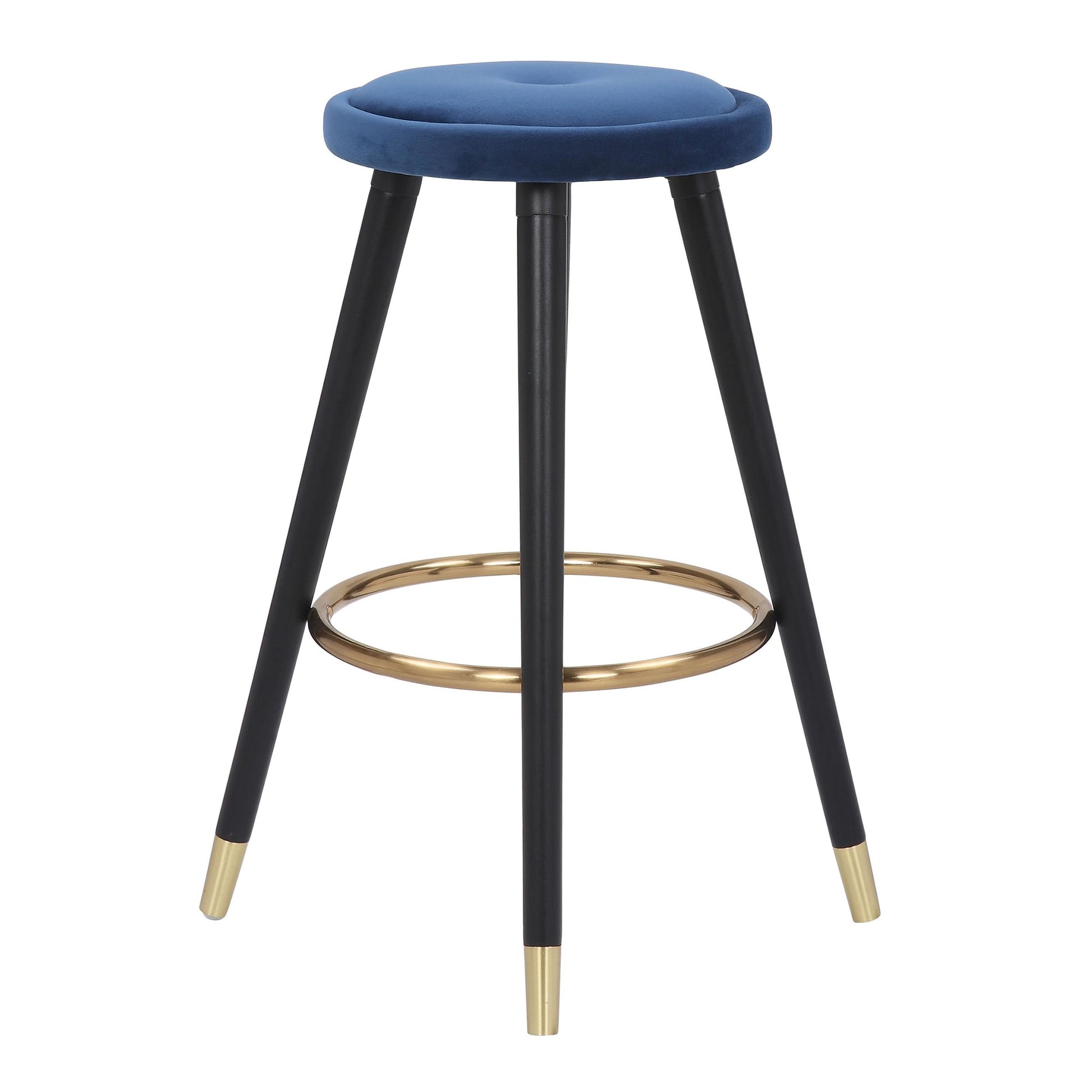 Cavalier Glam Counter Stool in Black Wood and Blue Velvet with Gold Accent By LumiSource - Set of 2 | Counter Stools | Modishstore - 7