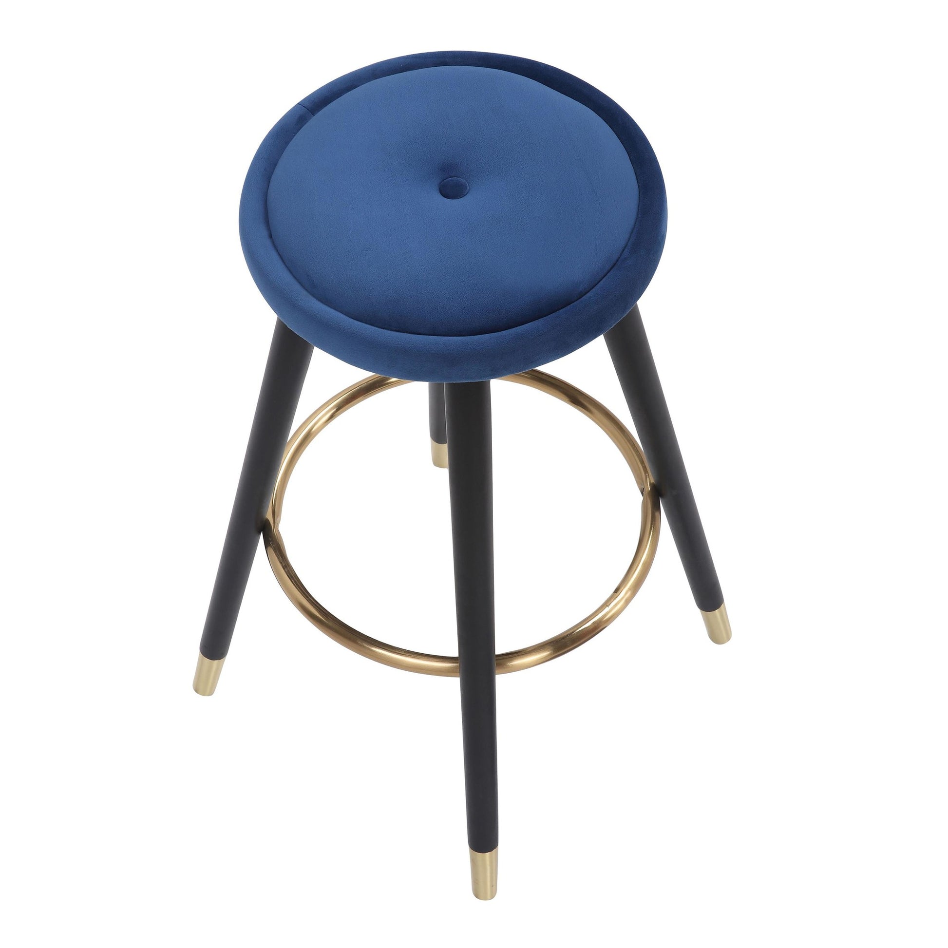 Cavalier Glam Counter Stool in Black Wood and Blue Velvet with Gold Accent By LumiSource - Set of 2 | Counter Stools | Modishstore - 3