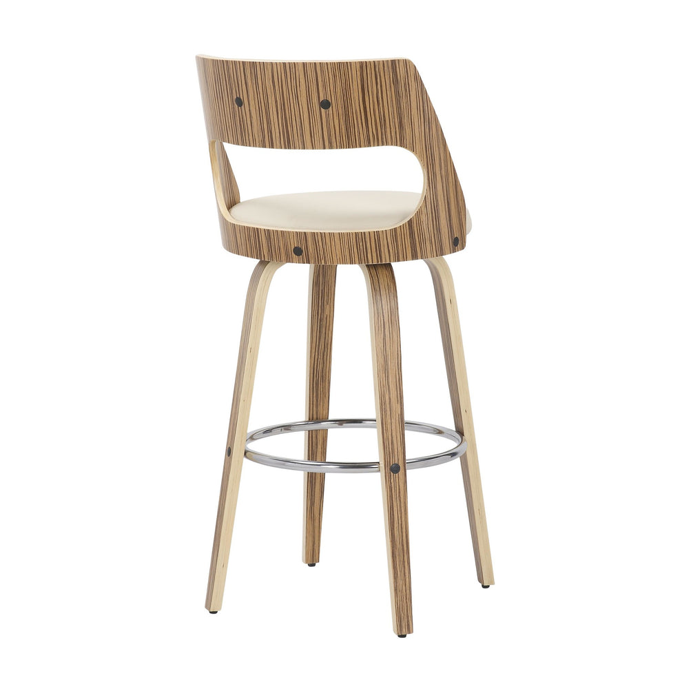 Cecina 30'' Mid-Century Modern Fixed Height Barstool with Swivel in Zebra and Cream Faux Leather By LumiSource - Set of 2 | Bar Stools | Modishstore - 10