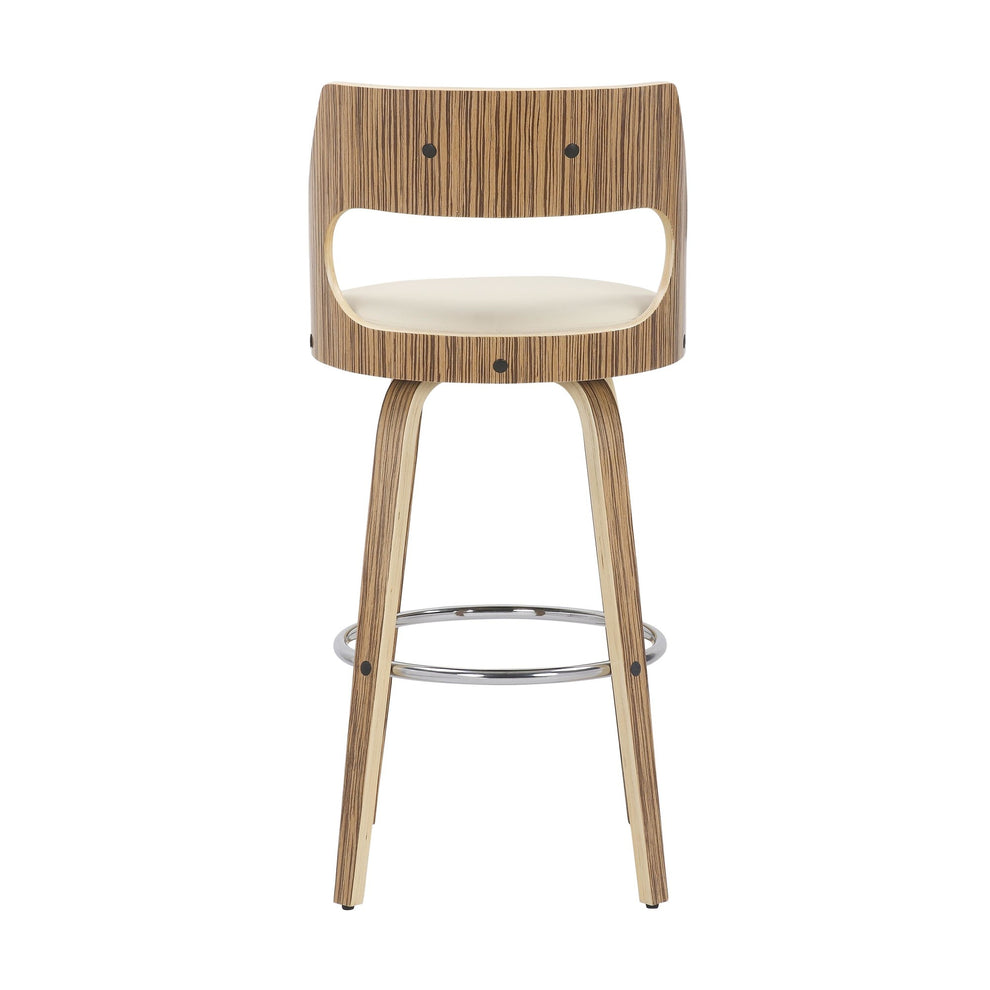 Cecina 30'' Mid-Century Modern Fixed Height Barstool with Swivel in Zebra and Cream Faux Leather By LumiSource - Set of 2 | Bar Stools | Modishstore - 11