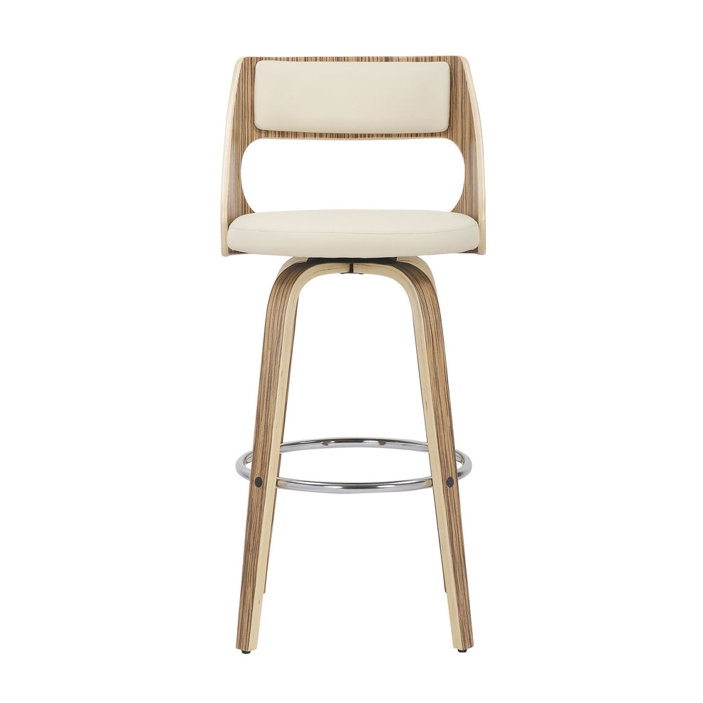Cecina 30'' Mid-Century Modern Fixed Height Barstool with Swivel in Zebra and Cream Faux Leather By LumiSource - Set of 2 | Bar Stools | Modishstore - 3