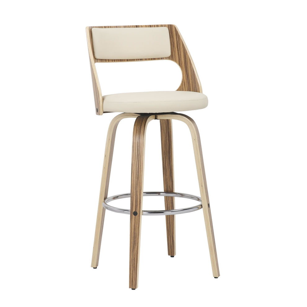 Cecina 30'' Mid-Century Modern Fixed Height Barstool with Swivel in Zebra and Cream Faux Leather By LumiSource - Set of 2 | Bar Stools | Modishstore - 8