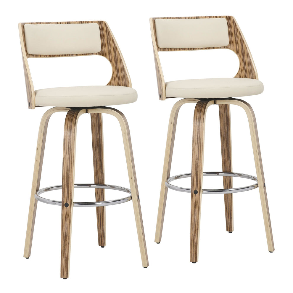 Cecina 30'' Mid-Century Modern Fixed Height Barstool with Swivel in Zebra and Cream Faux Leather By LumiSource - Set of 2 | Bar Stools | Modishstore - 2
