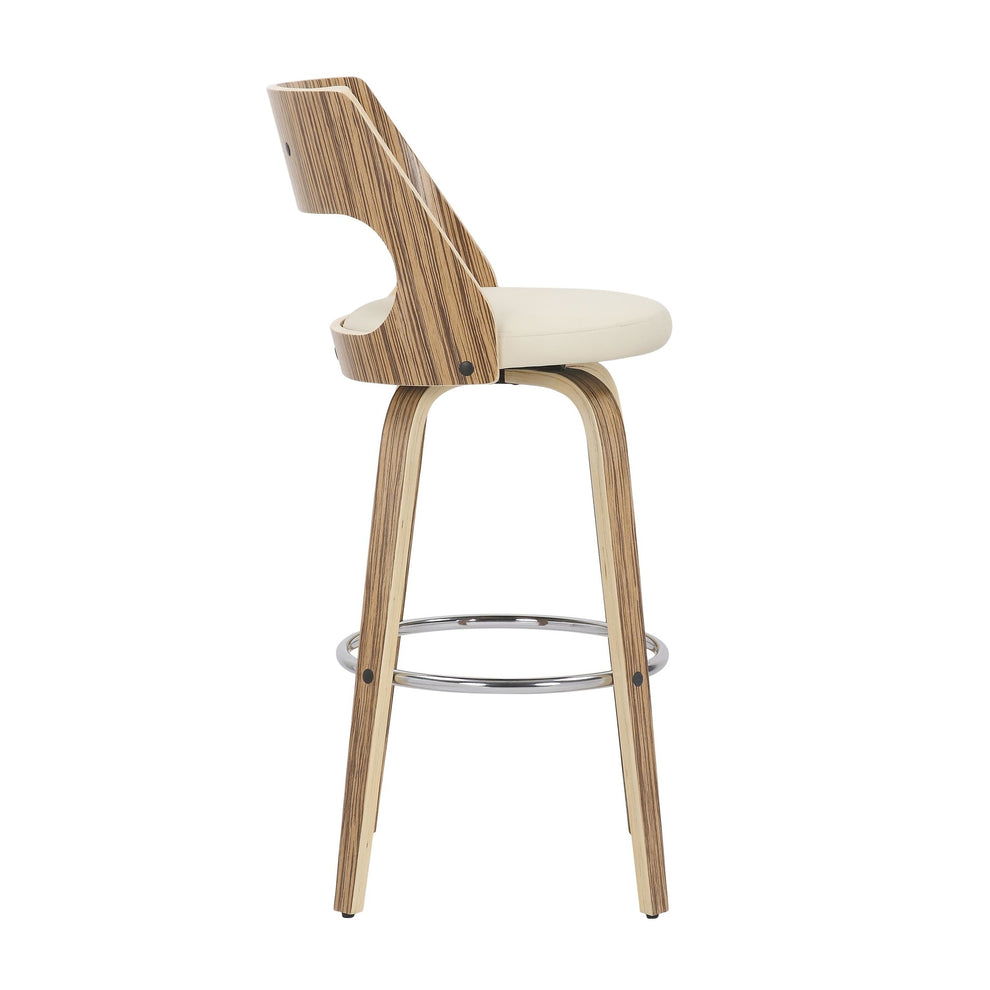 Cecina 30'' Mid-Century Modern Fixed Height Barstool with Swivel in Zebra and Cream Faux Leather By LumiSource - Set of 2 | Bar Stools | Modishstore - 9