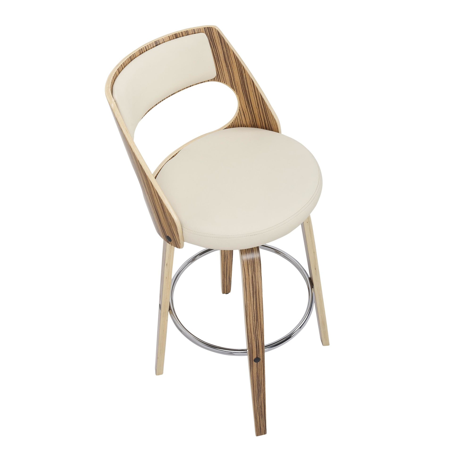 Cecina 30'' Mid-Century Modern Fixed Height Barstool with Swivel in Zebra and Cream Faux Leather By LumiSource - Set of 2 | Bar Stools | Modishstore - 4