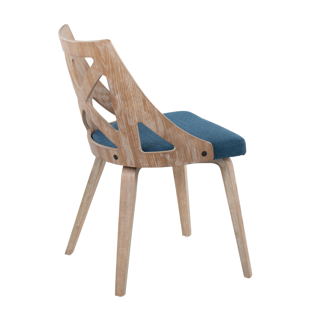 Charlotte Farmhouse Chair in White Washed Wood and Blue Fabric By LumiSource - Set of 2 | Dining Chairs | Modishstore - 7