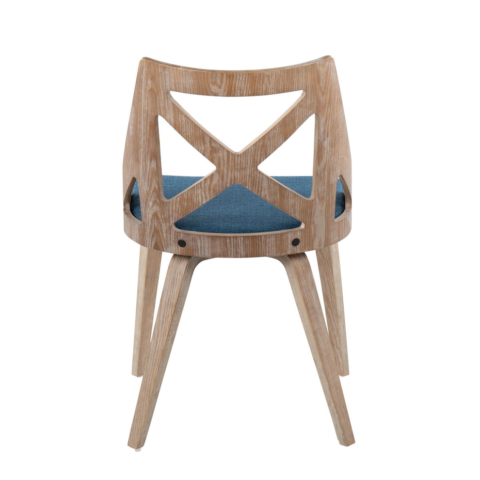 Charlotte Farmhouse Chair in White Washed Wood and Blue Fabric By LumiSource - Set of 2 | Dining Chairs | Modishstore - 8