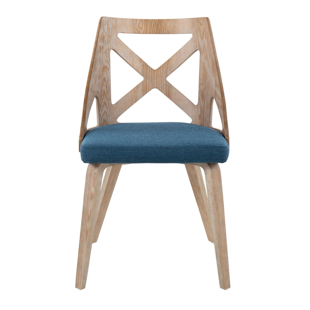 Charlotte Farmhouse Chair in White Washed Wood and Blue Fabric By LumiSource - Set of 2 | Dining Chairs | Modishstore - 2