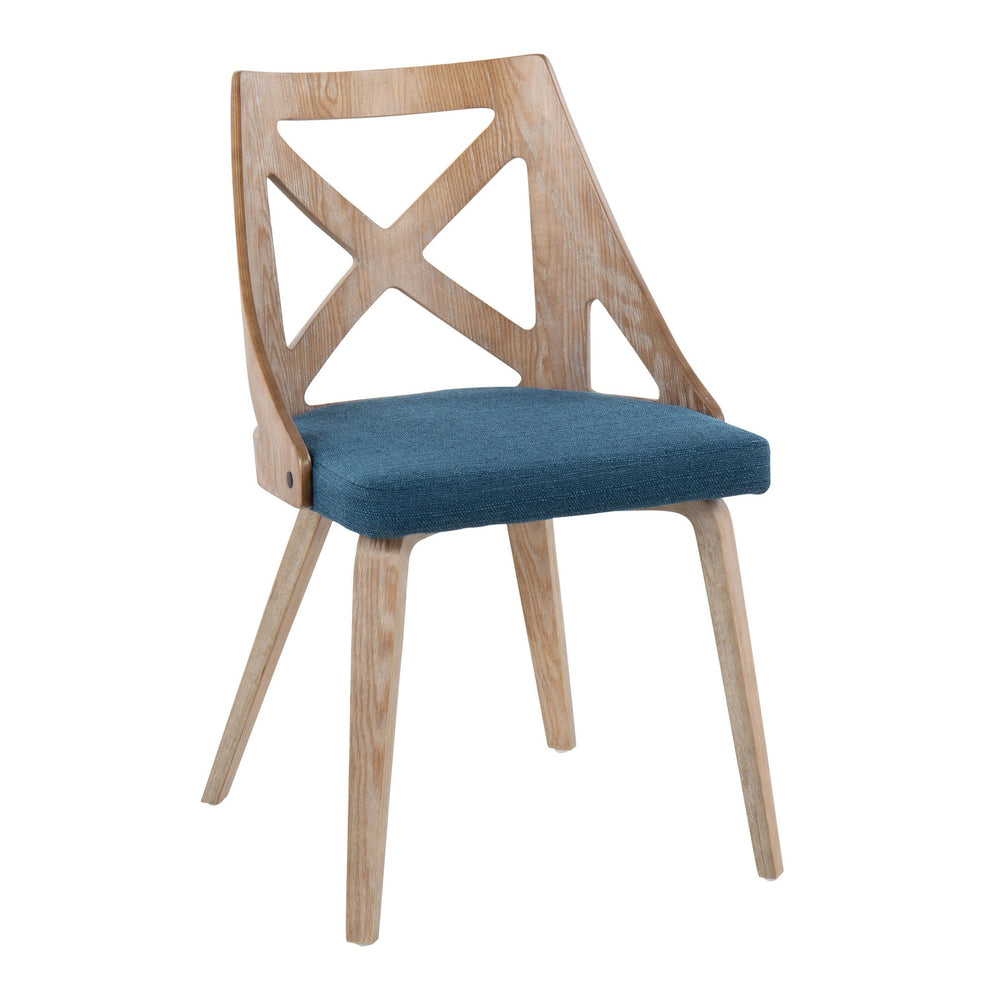 Charlotte Farmhouse Chair in White Washed Wood and Blue Fabric By LumiSource - Set of 2 | Dining Chairs | Modishstore - 5