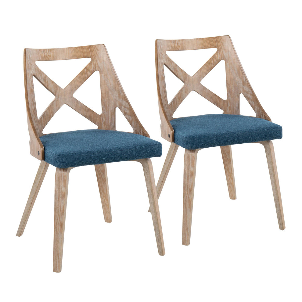 Charlotte Farmhouse Chair in White Washed Wood and Blue Fabric By LumiSource - Set of 2 | Dining Chairs | Modishstore