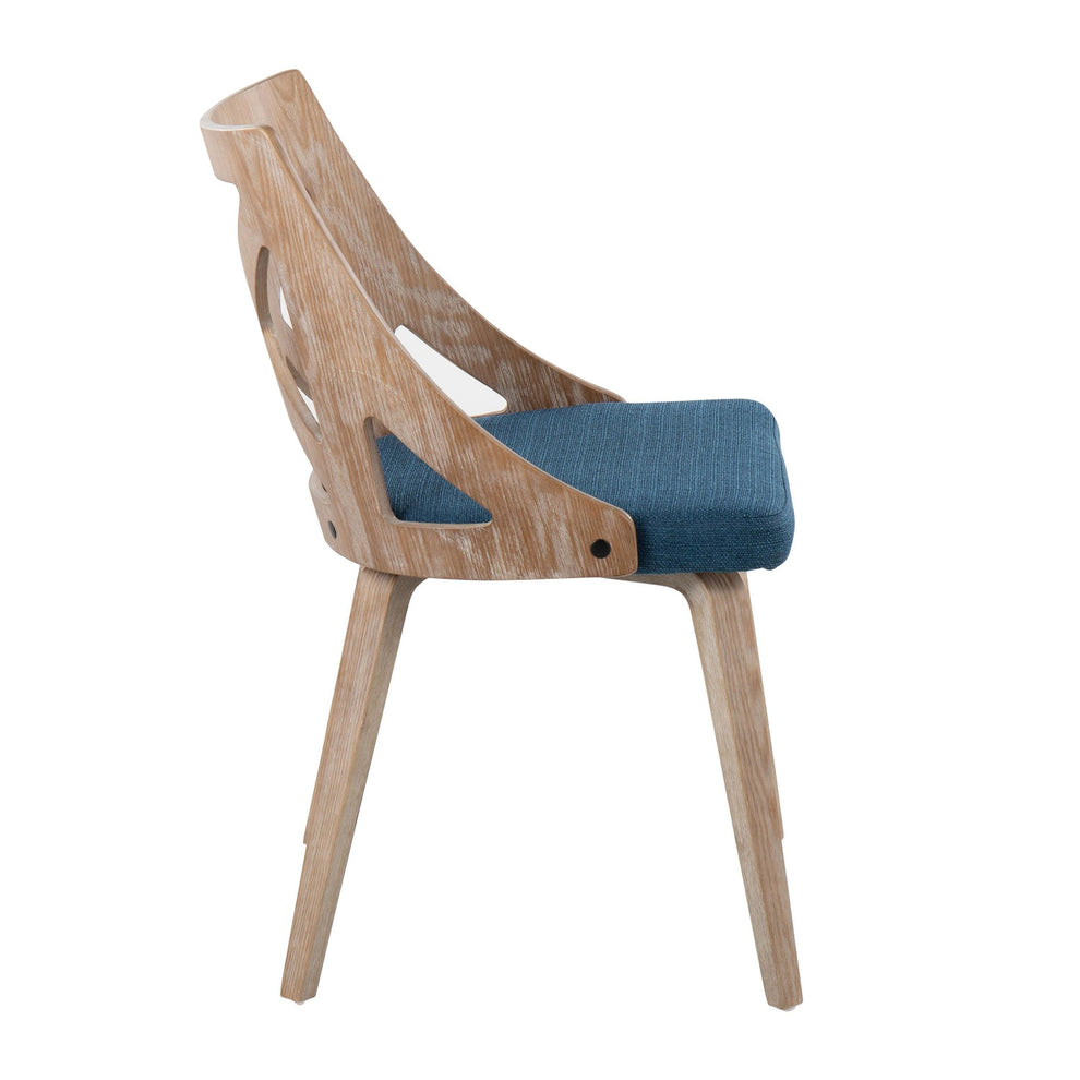 Charlotte Farmhouse Chair in White Washed Wood and Blue Fabric By LumiSource - Set of 2 | Dining Chairs | Modishstore - 6