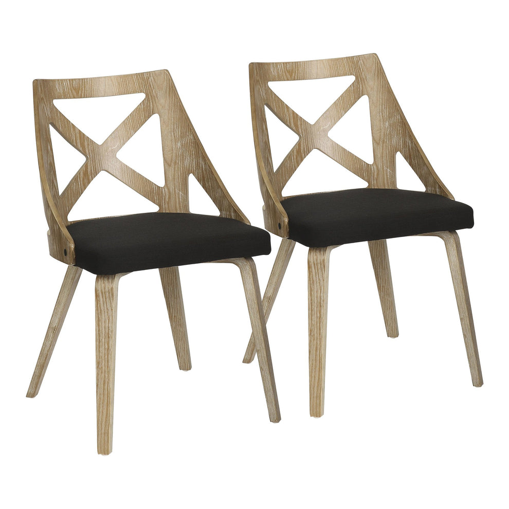 Charlotte Farmhouse Chair in White Washed Wood and Blue Fabric By LumiSource - Set of 2 | Dining Chairs | Modishstore - 9