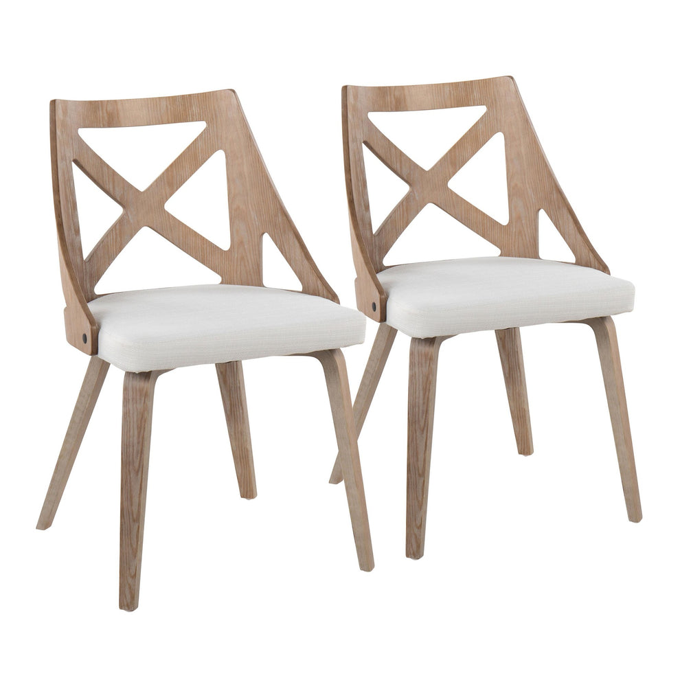 Charlotte Farmhouse Chair in White Washed Wood and Blue Fabric By LumiSource - Set of 2 | Dining Chairs | Modishstore - 17