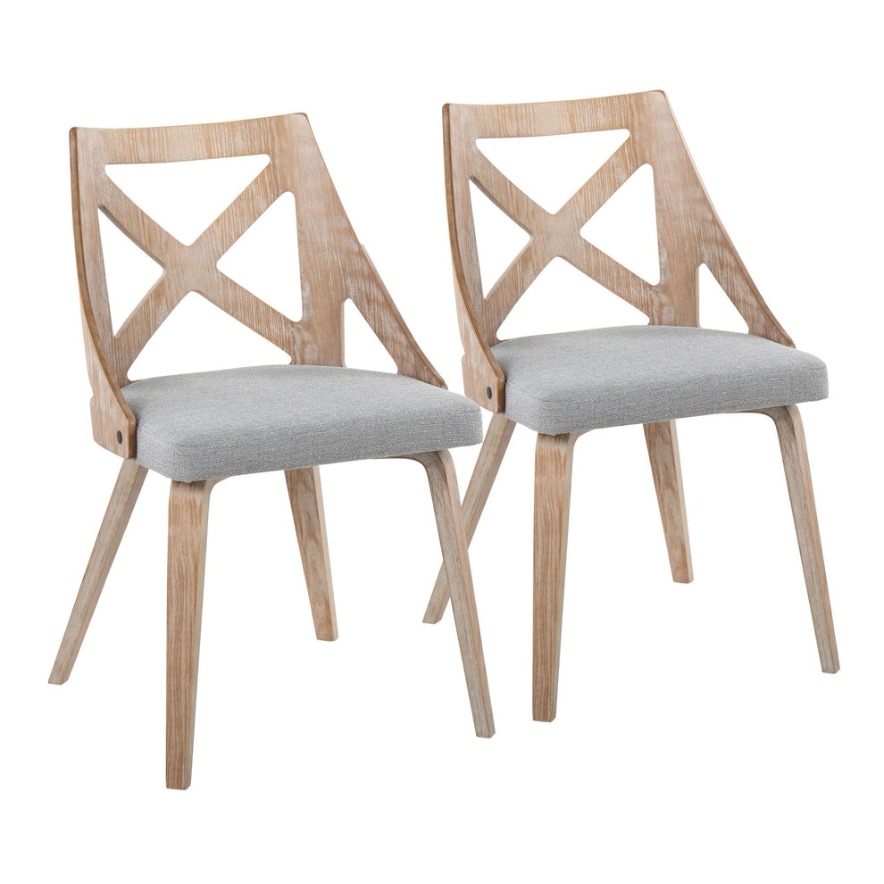 Charlotte Farmhouse Chair in White Washed Wood and Blue Fabric By LumiSource - Set of 2 | Dining Chairs | Modishstore - 26
