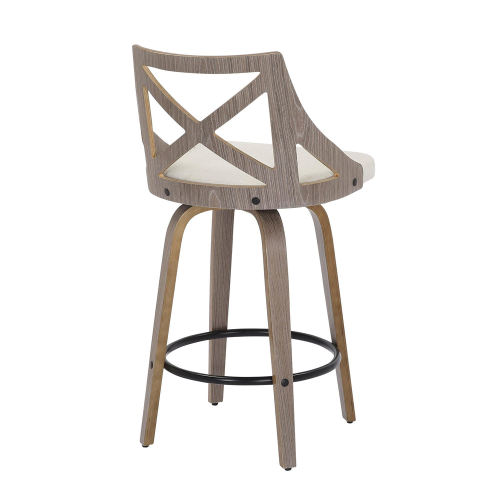 Charlotte Farmhouse Counter Stool in Light Grey Wood and Cream Noise Fabric By LumiSource - Set of 2 | Counter Stools | Modishstore - 7