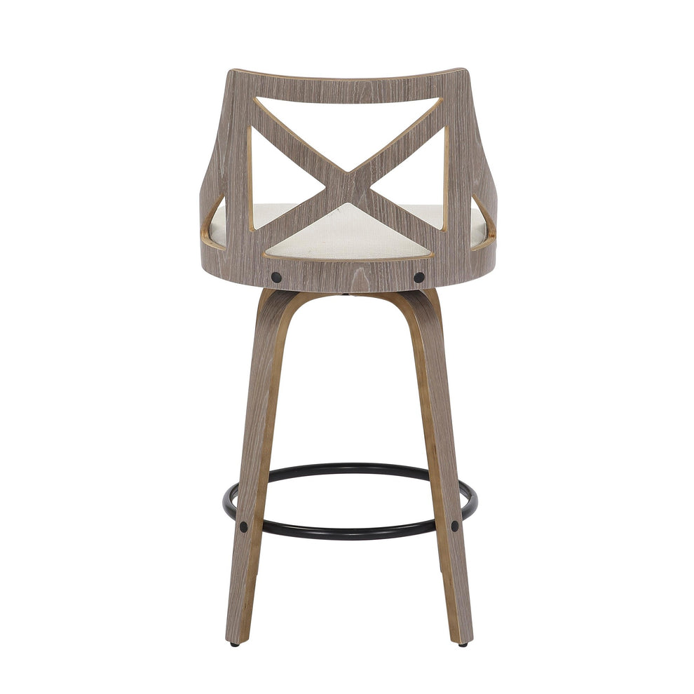 Charlotte Farmhouse Counter Stool in Light Grey Wood and Cream Noise Fabric By LumiSource - Set of 2 | Counter Stools | Modishstore - 8