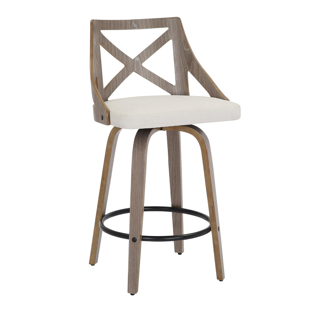 Charlotte Farmhouse Counter Stool in Light Grey Wood and Cream Noise Fabric By LumiSource - Set of 2 | Counter Stools | Modishstore - 5
