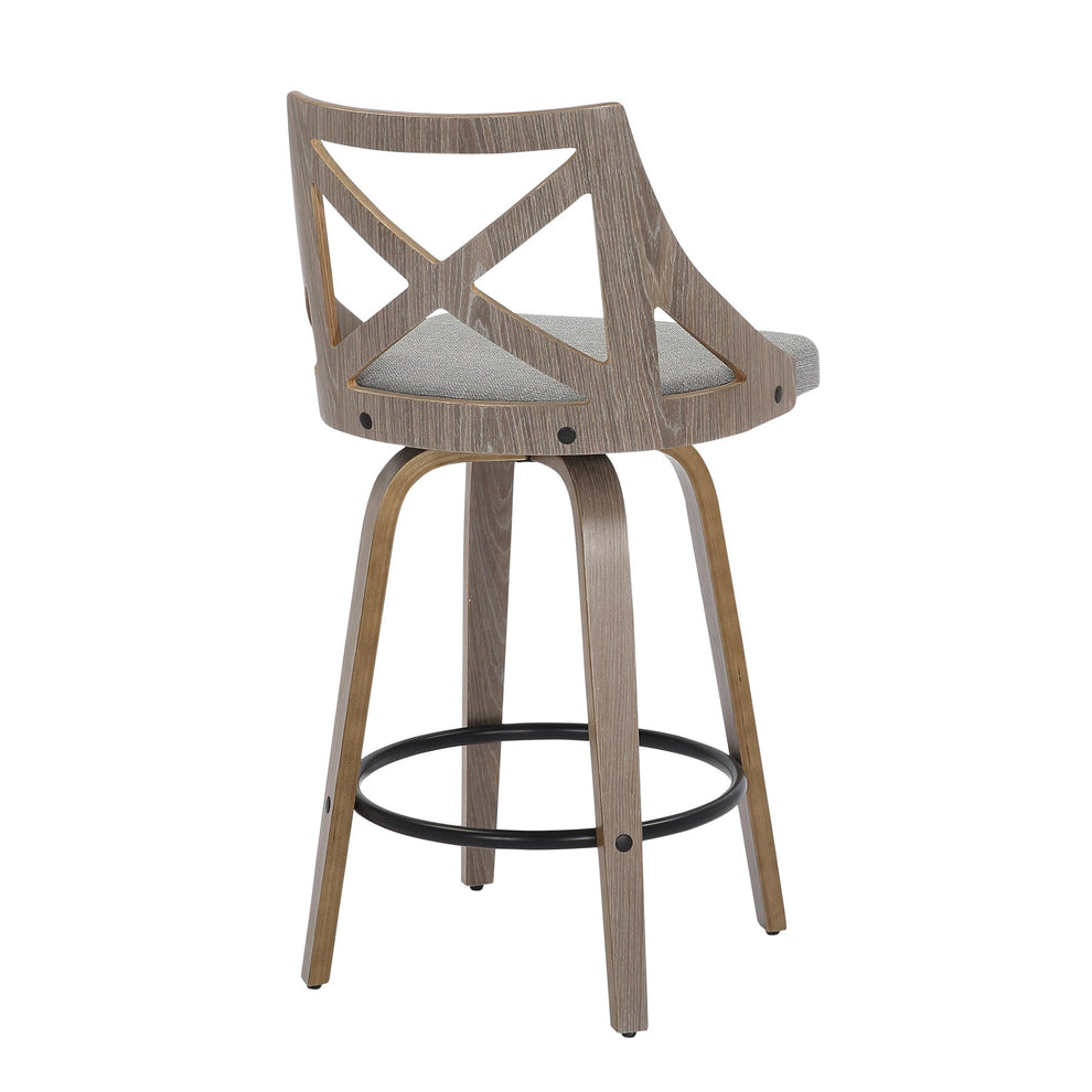 Charlotte Farmhouse Counter Stool in Light Grey Wood and Cream Noise Fabric By LumiSource - Set of 2 | Counter Stools | Modishstore - 16