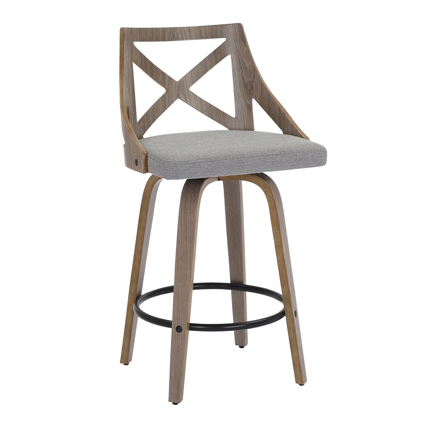 Charlotte Farmhouse Counter Stool in Light Grey Wood and Cream Noise Fabric By LumiSource - Set of 2 | Counter Stools | Modishstore - 14