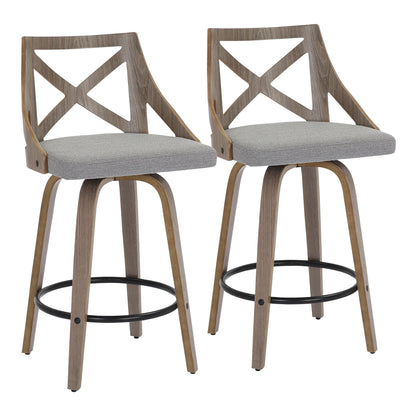 Charlotte Farmhouse Counter Stool in Light Grey Wood and Cream Noise Fabric By LumiSource - Set of 2 | Counter Stools | Modishstore - 10