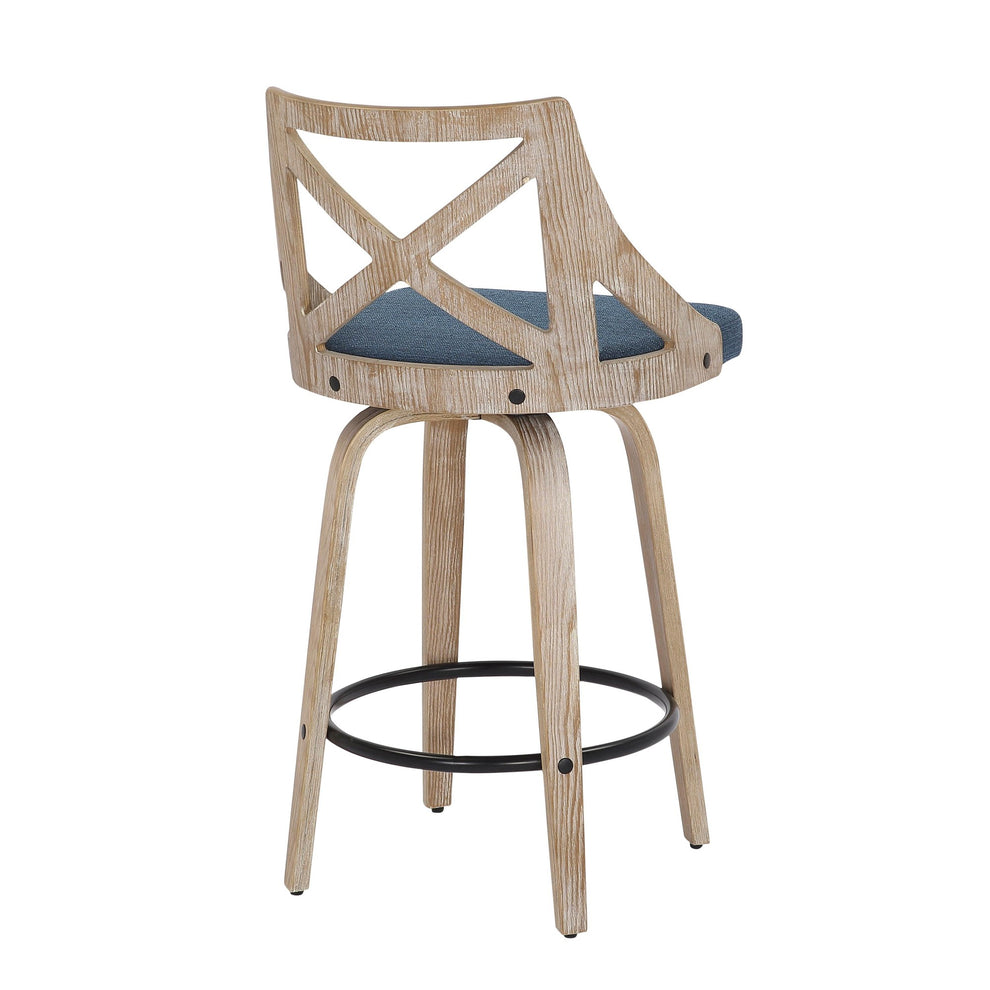 Charlotte Farmhouse Counter Stool in White Washed Wood and Blue Fabric By LumiSource - Set of 2 | Counter Stools | Modishstore - 7