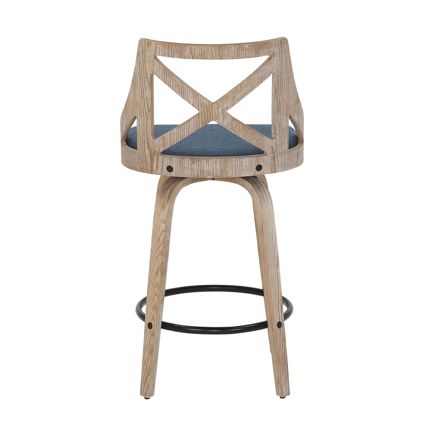 Charlotte Farmhouse Counter Stool in White Washed Wood and Blue Fabric By LumiSource - Set of 2 | Counter Stools | Modishstore - 8