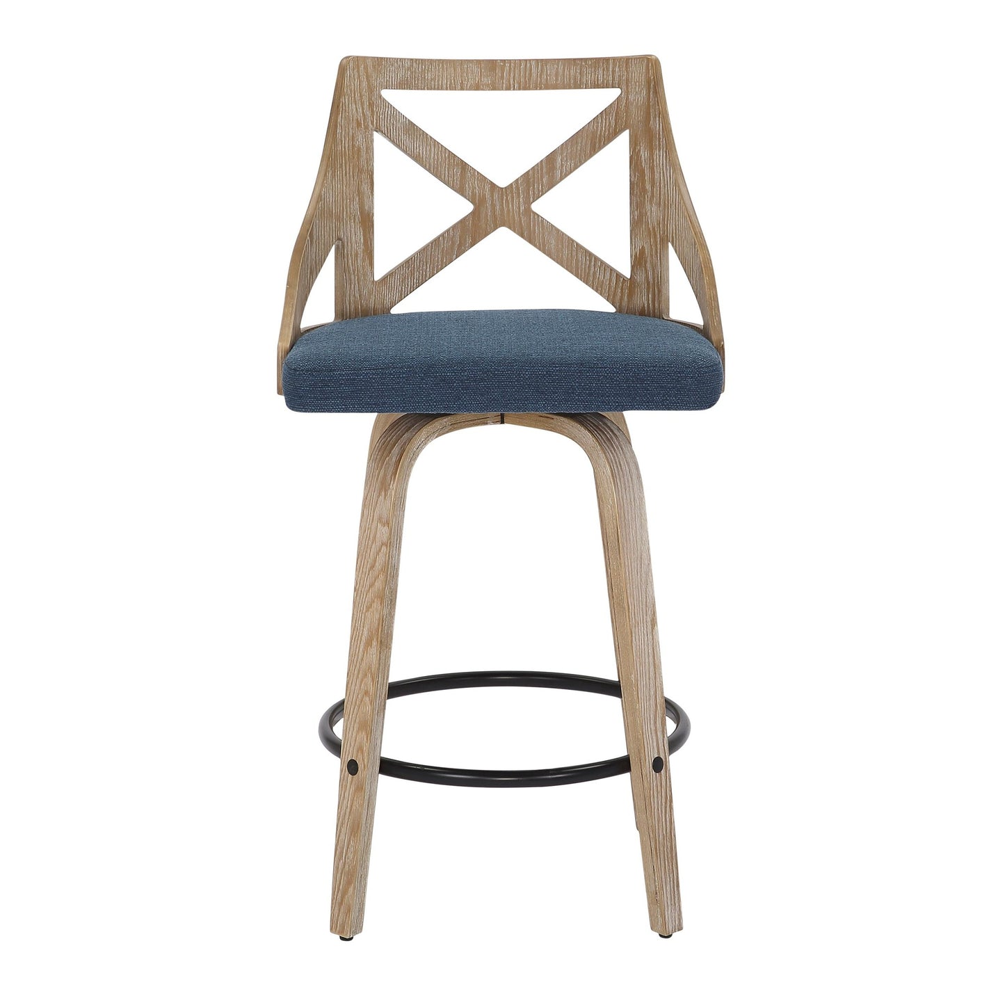 Charlotte Farmhouse Counter Stool in White Washed Wood and Blue Fabric By LumiSource - Set of 2 | Counter Stools | Modishstore - 2