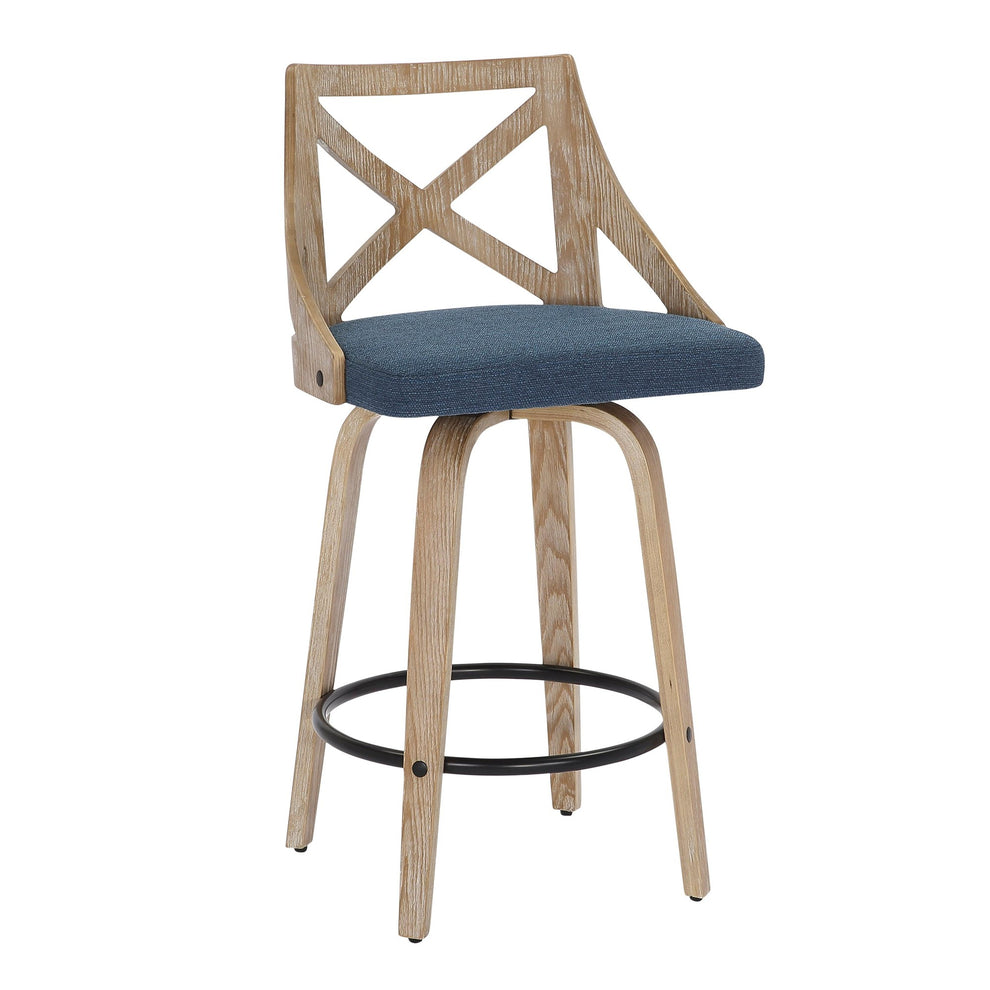 Charlotte Farmhouse Counter Stool in White Washed Wood and Blue Fabric By LumiSource - Set of 2 | Counter Stools | Modishstore - 5
