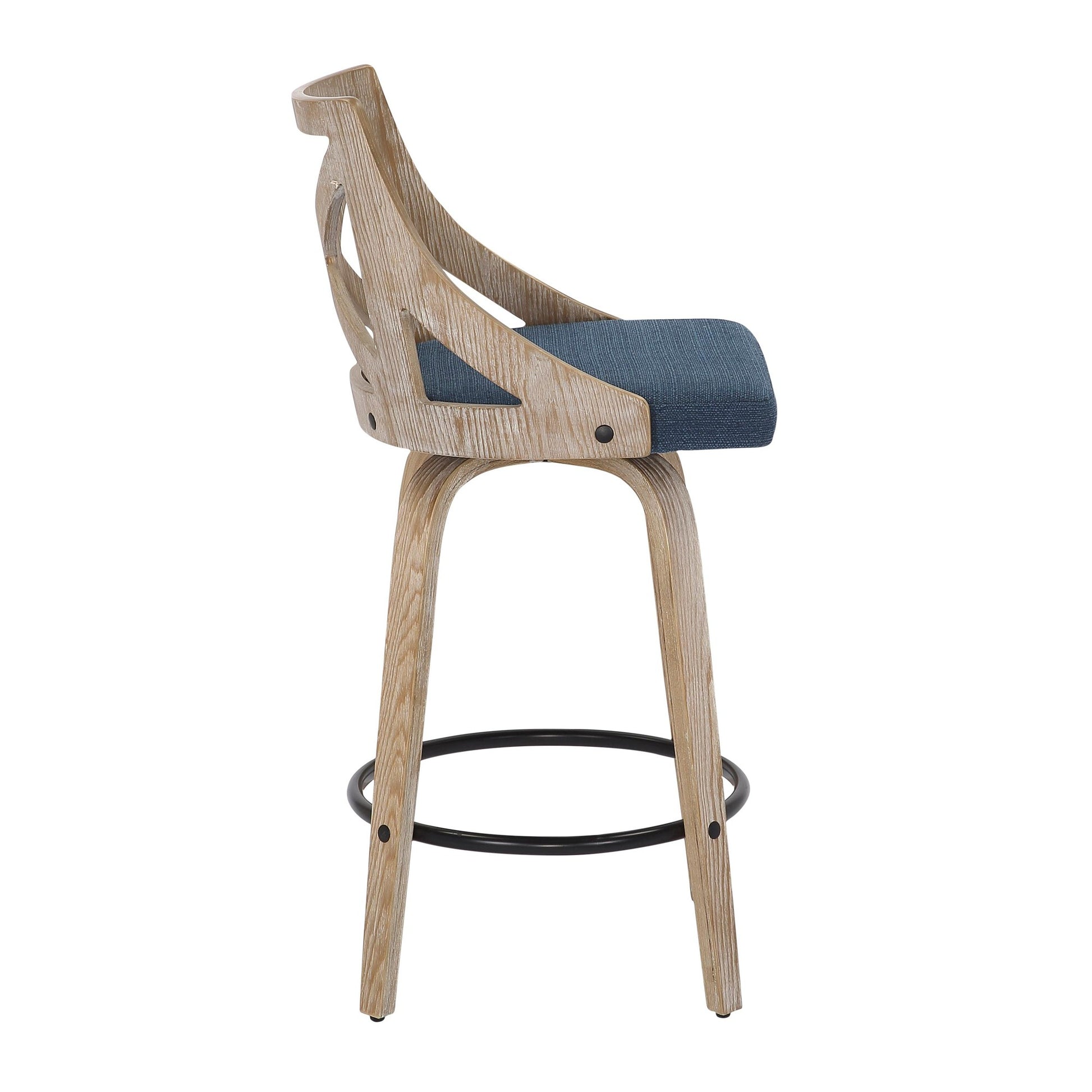 Charlotte Farmhouse Counter Stool in White Washed Wood and Blue Fabric By LumiSource - Set of 2 | Counter Stools | Modishstore - 6