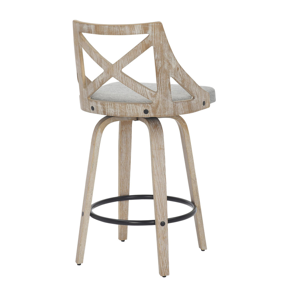 Charlotte Farmhouse Counter Stool in White Washed Wood and Blue Fabric By LumiSource - Set of 2 | Counter Stools | Modishstore - 15