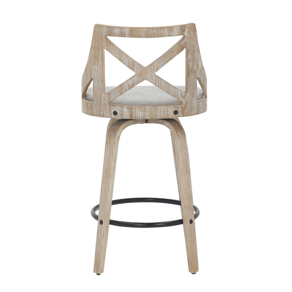Charlotte Farmhouse Counter Stool in White Washed Wood and Blue Fabric By LumiSource - Set of 2 | Counter Stools | Modishstore - 16